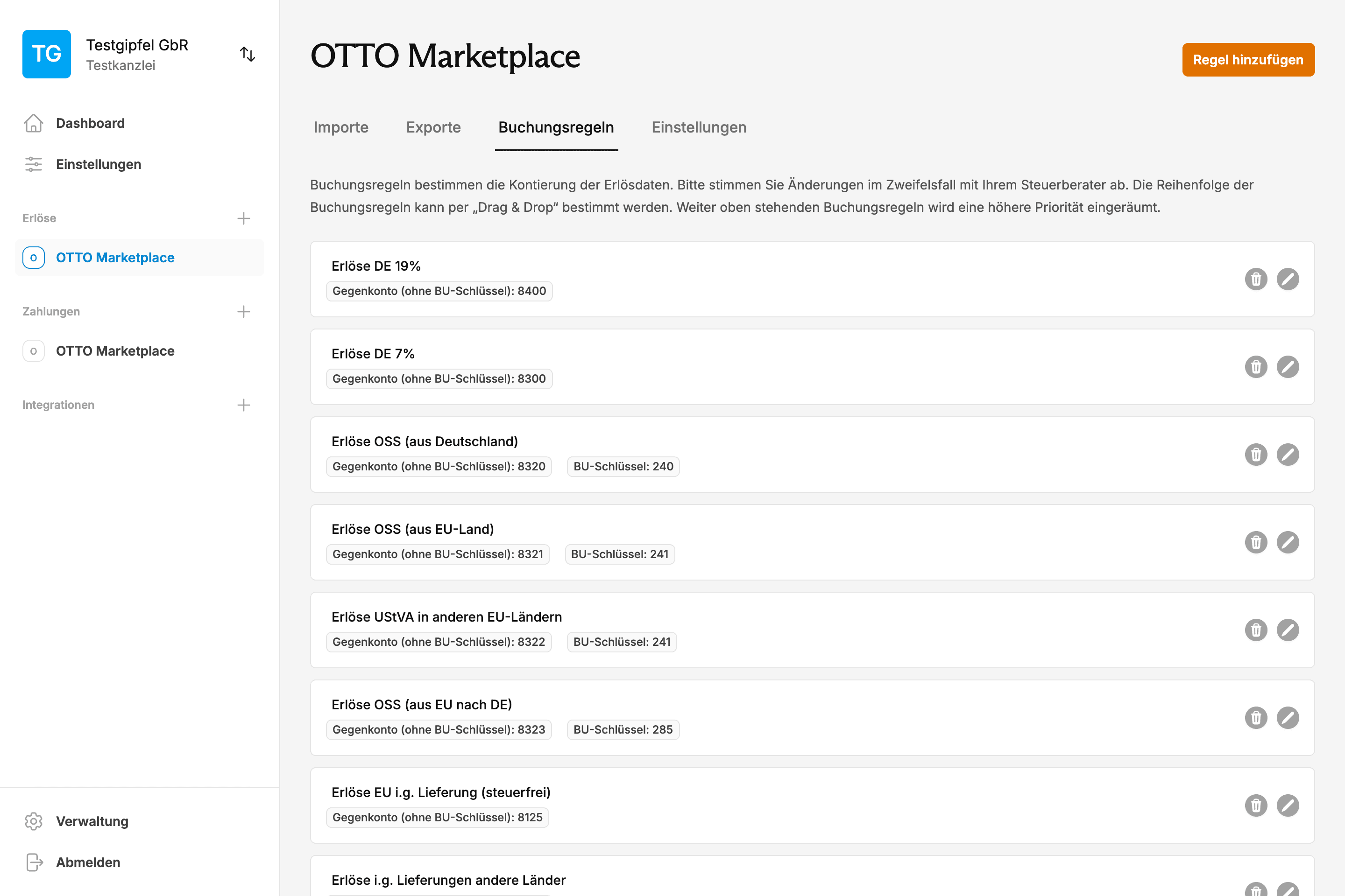 EasyPliant Buchungsregeln Konfiguration für Otto Marktplatz mit automatischer Kontierung und DATEV-Integration